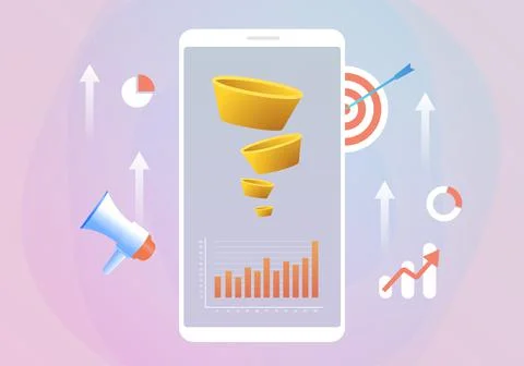 Lead Generation with sales funnel concept for increasing conversion rates Illustrazione stock