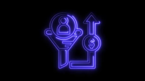 Lead generation sales funnel with customer and revenue growth in neon style Stock Footage 322990882