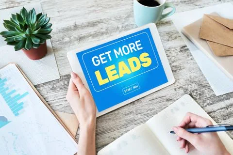 Lead generation start button on screen. Digital marketing and business strategy Фото