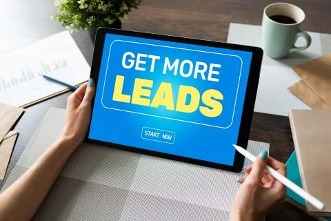 Lead generation start button on screen. Digital marketing and business strategy Stock Photos