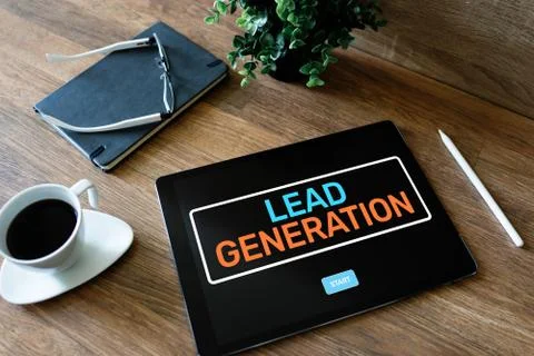 Lead generation start button on screen. Digital marketing and business strategy 스톡 사진