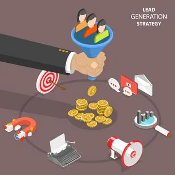 Lead generation strategy flat isometric vector. Stock Illustration