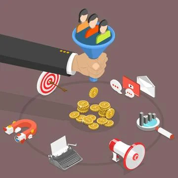 Lead generation strategy flat isometric concept. Marketing process of conv... Foto stock