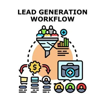 Lead generation workflow process attracting customer sales Stock Illustration