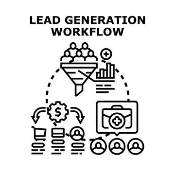 Lead generation workflow process attracting customer sales Ilustración de archivo