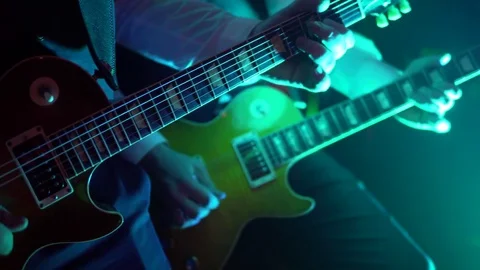 Lead Guitarists Live in Band, Professional Musicians Performing Guitar 4K Stock Footage