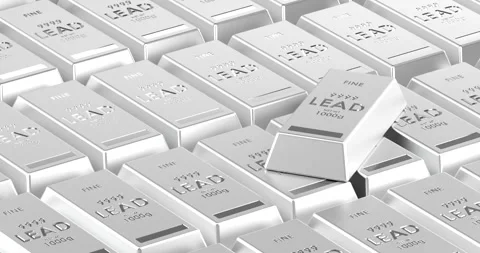 Lead ingots background 3D animation, camera flyover over. 3D rendering Stock Footage 334610968