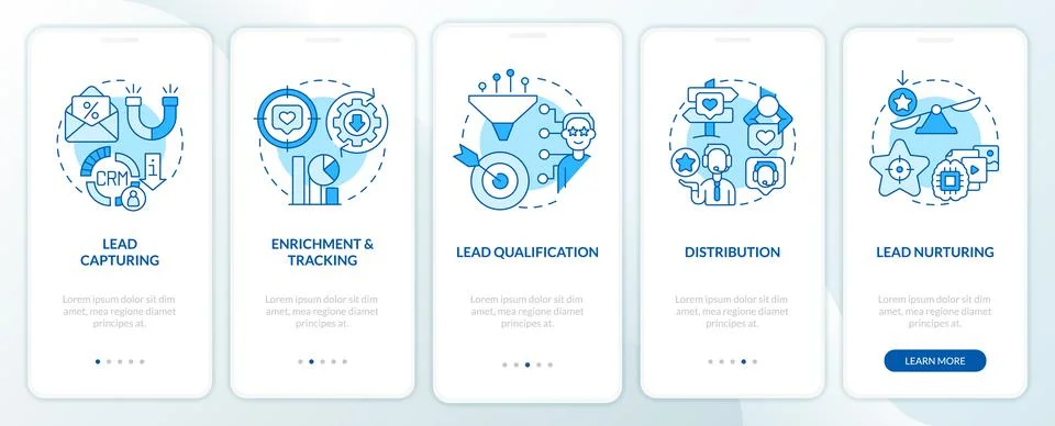 Lead management process blue onboarding mobile app screen Stock Illustration