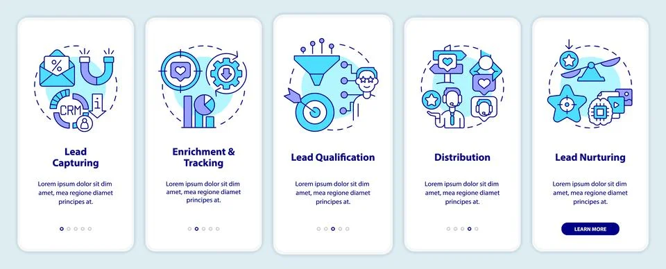 Lead management process onboarding mobile app screen Stock Illustration