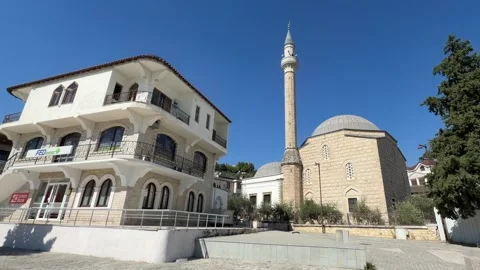 Lead Mosque Xhamia e Plumbit Berat Albania - Static Daytime View Stock Footage 346407156