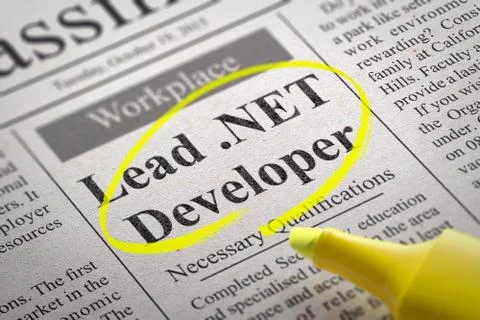 Lead NET Developer Vacancy in Newspaper 스톡 일러스트