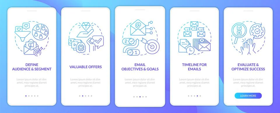 Lead nurturing campaign blue gradient onboarding mobile app screen 스톡 일러스트