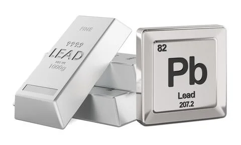 Lead Pb chemical element, periodic table tile. 3D rendering Stock Illustration