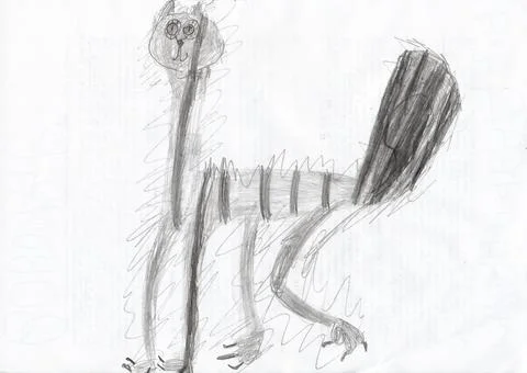 Lead pencil drawing by six years old child Lyudmila Samokhina. Stock Illustration
