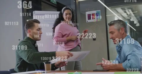 Lead pointing at chart holding marker urging tech team checking metrics, data Stock Footage 334036806