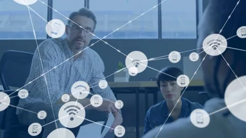 Lead pointing papers, team with tab, network nodes growing and linking, over Stock Footage 333193203