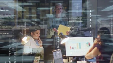 Lead pointing screen with yellow folder causing code sweep or fade overlay team Stock Footage 333648301