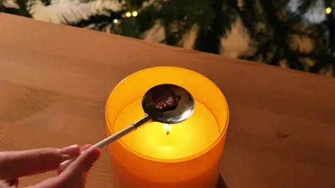 Lead pouring set for Christmas fortune telling.Fun tin casting set. Stock Footage 284751332