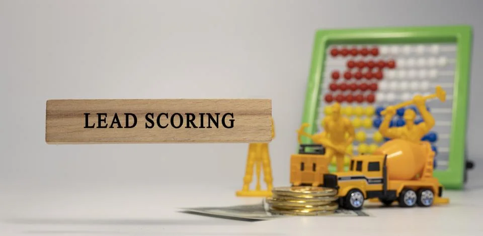Lead scoring word. Background log written on wooden frame. Economics and fina Foto stock