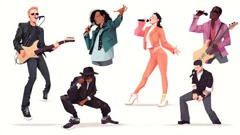 Lead Singer Silhouette Collection from Various Music Genres Stock Illustration