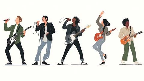 Lead Singer Silhouette Collection from Various Music Genres Stock Illustration