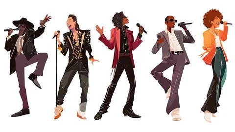 Lead Singer Silhouette Collection from Various Music Genres Stock Illustration