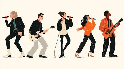 Lead Singer Silhouette Collection from Various Music Genres Stock Illustration