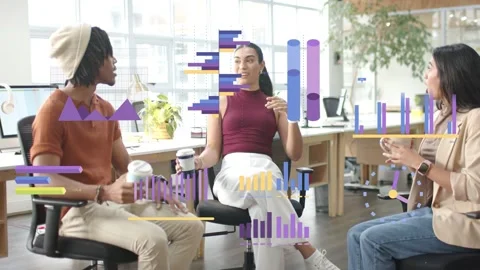 Lead speaker starting talk team listening animated charts matching gestures Stock Footage 332577869