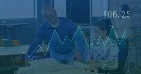 Lead unrolling blueprint while designer scrolling and graph tracing data guiding Stock-Footage 310658020
