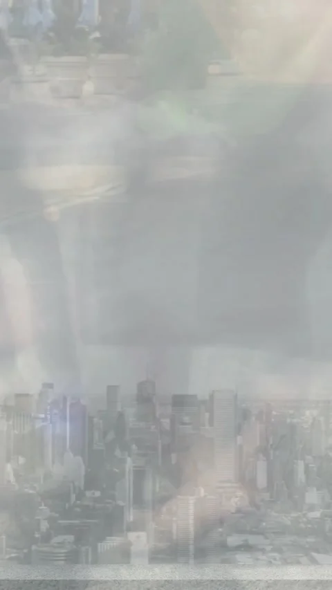 Lead walker entering frame, crossing roof, skyline overlay ghosting over Video stock 334387129