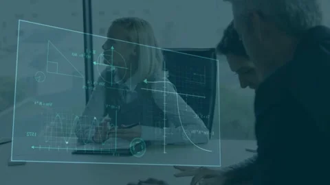 Lead writing and talking while pentagon appearing expanding into tech HUD over Vídeos de archivo 333510557