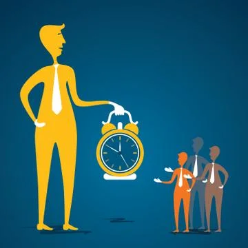 Leader with big clock aware about time to member concept Stock Illustration