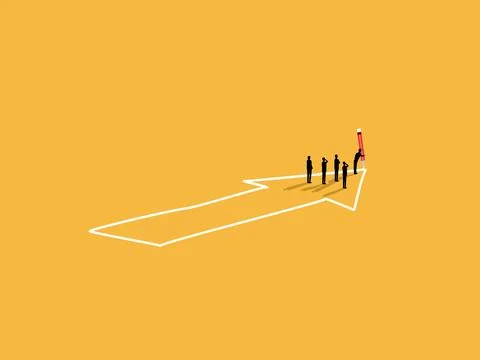 Leader draws arrows indicating the direction to guide the team Stock Illustration