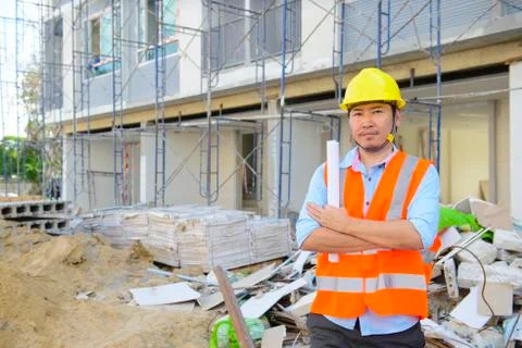 Leader engineers at construction site Stock Photos