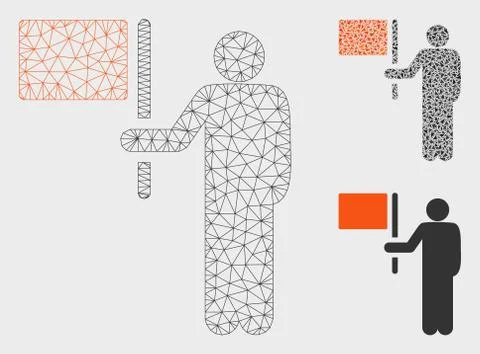 Leader with Flag Vector Mesh Wire Frame Model and Triangle Mosaic Icon Stock Illustration