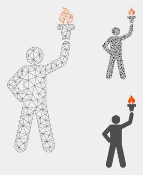Leader with Freedom Torch Vector Mesh Carcass Model and Triangle Mosaic Icon 스톡 일러스트