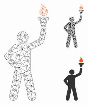 Leader with Freedom Torch Vector Mesh Wire Frame Model and Triangle Mosaic Icon 库存插图