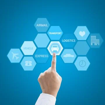 Leader hand working with modern computer interface as logistic concept Stock Illustration