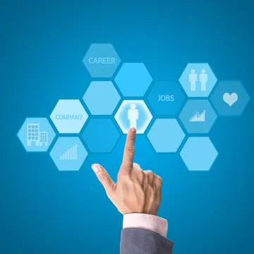Leader hand working with modern computer interface as career concept Stock Photos