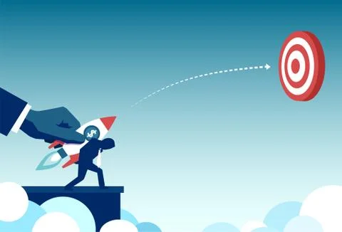Leader launching worker into target Stock Illustration