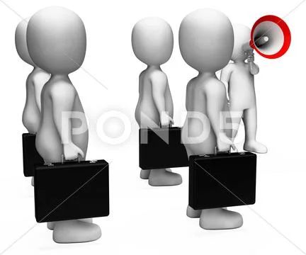 Leader with megaphone shows leadership or salesmen meeting Stock Illustration