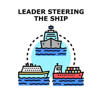Leader navigating team ships, guiding business forward Stock Illustration