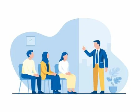 Leader Presenting to a Group of Diverse Employees in Stock Illustration
