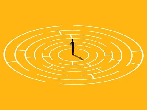 Leader, problem solving. Confident businessman in a maze Stock Illustration