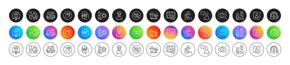 Leader run, Developers chat and Social distance line icons. For web app Stock Illustration
