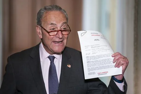 Leader Schumer speaks on Trump transcript from US Capitol, Washington, USA - 25  写真素材