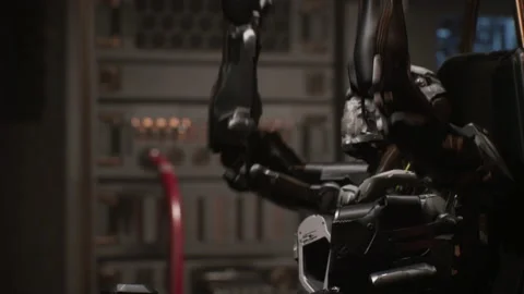 The leader of the sci-fi robot is happy with the news of the victory 04 Stock Footage 163754384