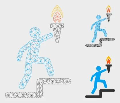 Leader with Torch Vector Mesh Wire Frame Model and Triangle Mosaic Icon Stock Illustration