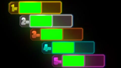 Leaderboard template showing top five ranks with color-coded frames greenscreen Stock Footage 306068447