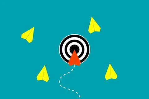 Leadership, effectivity, completion, reaching or achieving target or objective. Illustrazione stock